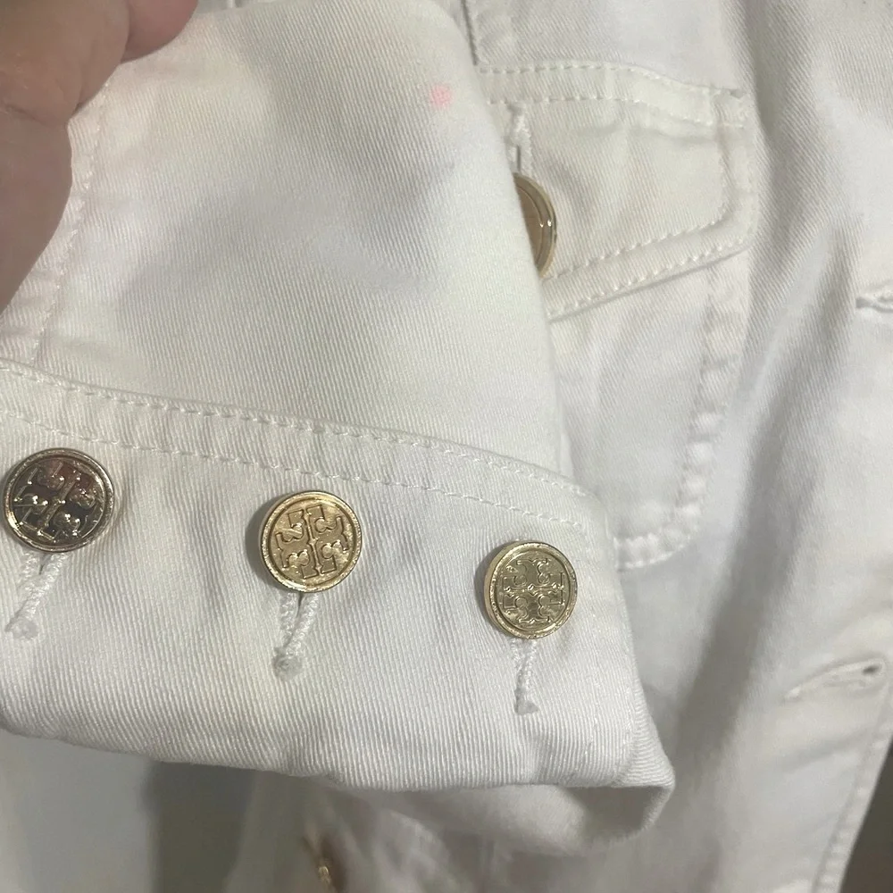 Tory Burch White Military Safari Utility Jacket Gold Buttons Size 8 🤍✨
